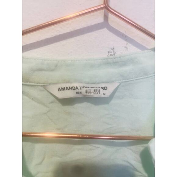 AMANDA UPRICHARD Light Blue Linen Blend Puff Sleeves Peplum Diego Top Size M - Picture 7 of 9